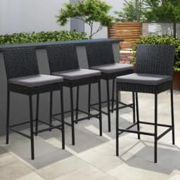 Set of 4 Outdoor Rattan Bar Stools Patio Dining Chairs Modern Wicker Bar Height Furniture for Garden Balcony and Patio