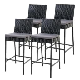 Set of 4 Outdoor Rattan Bar Stools Patio Dining Chairs Modern Wicker Bar Height Furniture for Garden Balcony and Patio