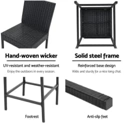 Set of 4 Outdoor Rattan Bar Stools Patio Dining Chairs Modern Wicker Bar Height Furniture for Garden Balcony and Patio