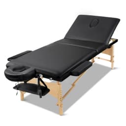 Portable 75cm 3 Fold Wooden Massage Table Beauty Bed Black Foldable Spa Treatment Table