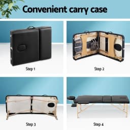 Portable 75cm 3 Fold Wooden Massage Table Beauty Bed Black Foldable Spa Treatment Table