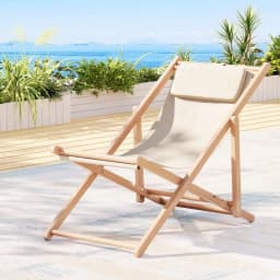 Outdoor Wooden Folding Sun Lounger Beige Patio Beach Deck Chair