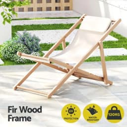 Outdoor Wooden Folding Sun Lounger Beige Patio Beach Deck Chair