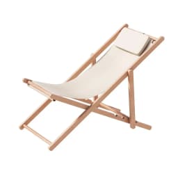 Outdoor Wooden Folding Sun Lounger Beige Patio Beach Deck Chair