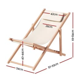 Outdoor Wooden Folding Sun Lounger Beige Patio Beach Deck Chair