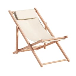 Outdoor Wooden Folding Sun Lounger Beige Patio Beach Deck Chair