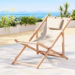 Outdoor Wooden Folding Sun Lounger Beige Patio Beach Deck Chair