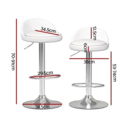 Set of 2 Adjustable PU Leather Bar Stools Gas Lift White Kitchen Counter Chairs