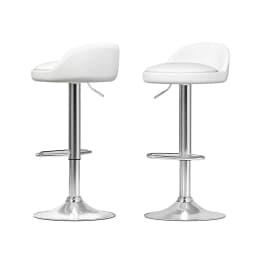 Set of 2 Adjustable PU Leather Bar Stools Gas Lift White Kitchen Counter Chairs