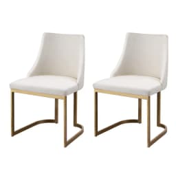 Modern Beige Linen Fabric Dining Chairs Set of 2 Upholstered Wooden Frame Dining Room Accent Chairs