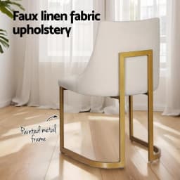Modern Beige Linen Fabric Dining Chairs Set of 2 Upholstered Wooden Frame Dining Room Accent Chairs