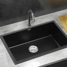 Black Granite Kitchen Sink 70x45 cm Single Bowl Durable Stone Sink for Modern Kitchen