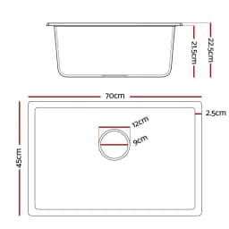 Black Granite Kitchen Sink 70x45 cm Single Bowl Durable Stone Sink for Modern Kitchen