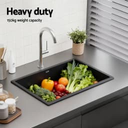 Black Granite Kitchen Sink 70x45 cm Single Bowl Durable Stone Sink for Modern Kitchen