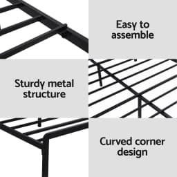 Queen Size LED Metal Bed Frame with Charging Station Sturdy Platform Bed Base Modern Bedroom Furniture
