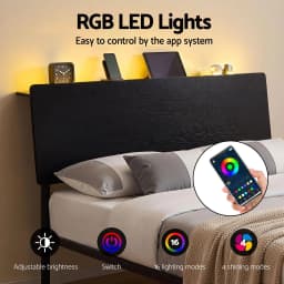 Queen Size LED Metal Bed Frame with Charging Station Sturdy Platform Bed Base Modern Bedroom Furniture