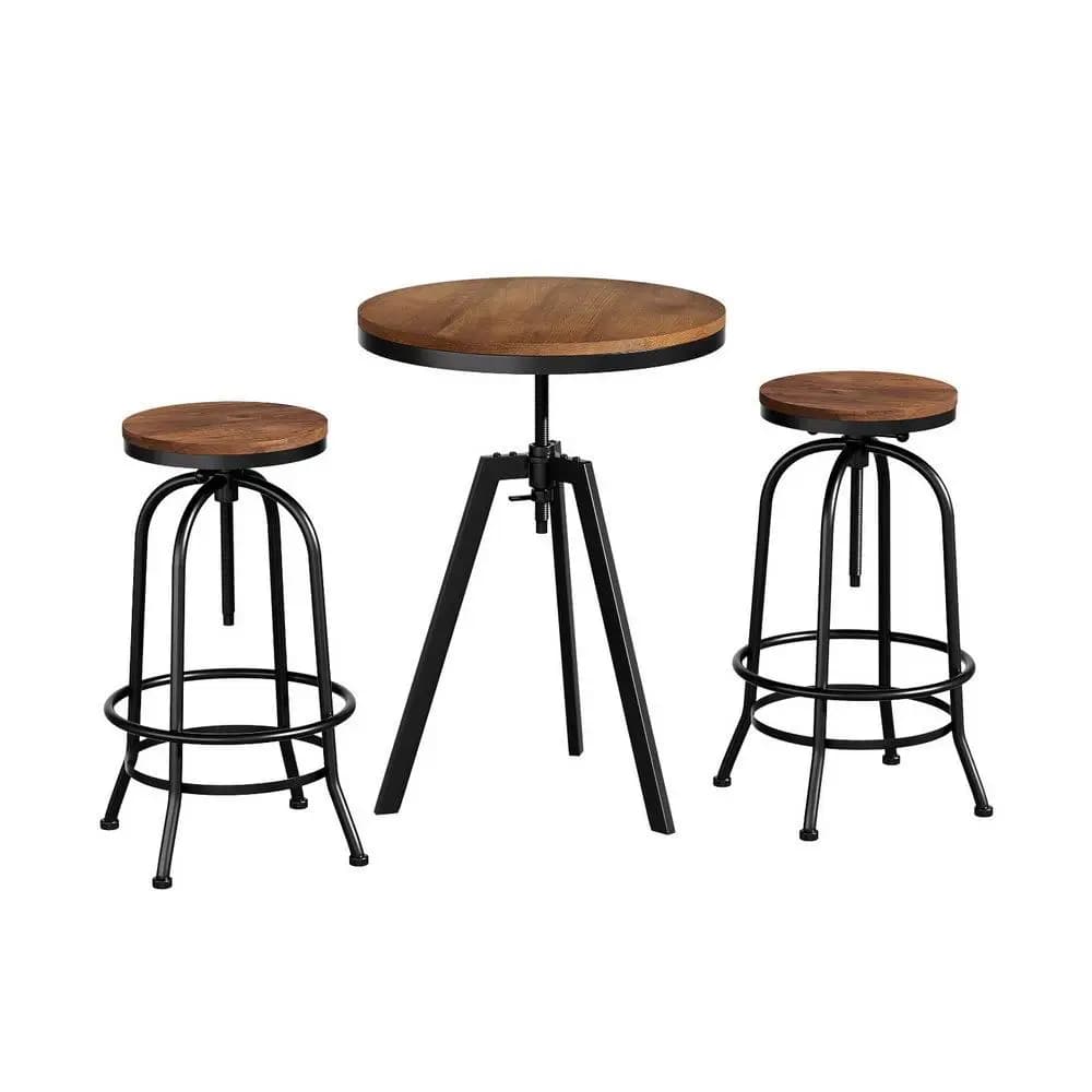 Industrial Bar Table Stools Set Adjustable High Dining Kitchen Chairs for Cafe Pub Home Use Metal Frame Modern Seat Set