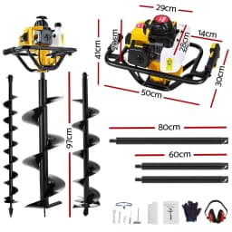 Petrol Powered Post Hole Digger Auger Drill Extension Bits Kit for Garden Fence Planting Soil Digging
