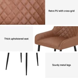 Set of 2 Retro PU Leather Dining Chairs Brown Upholstered Kitchen Lounge Accent Chairs Modern Home Cafe Seating
