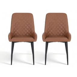 Set of 2 Retro PU Leather Dining Chairs Brown Upholstered Kitchen Lounge Accent Chairs Modern Home Cafe Seating