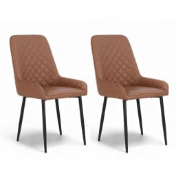 Set of 2 Retro PU Leather Dining Chairs Brown Upholstered Kitchen Lounge Accent Chairs Modern Home Cafe Seating