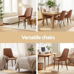 Set of 2 Retro PU Leather Dining Chairs Brown Upholstered Kitchen Lounge Accent Chairs Modern Home Cafe Seating