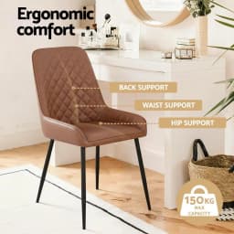 Set of 2 Retro PU Leather Dining Chairs Brown Upholstered Kitchen Lounge Accent Chairs Modern Home Cafe Seating