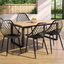 4 Piece Outdoor Dining Chairs PP Lounge Chairs Patio Garden Furniture Black Set