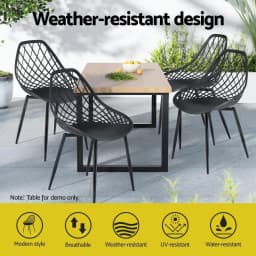 4 Piece Outdoor Dining Chairs PP Lounge Chairs Patio Garden Furniture Black Set