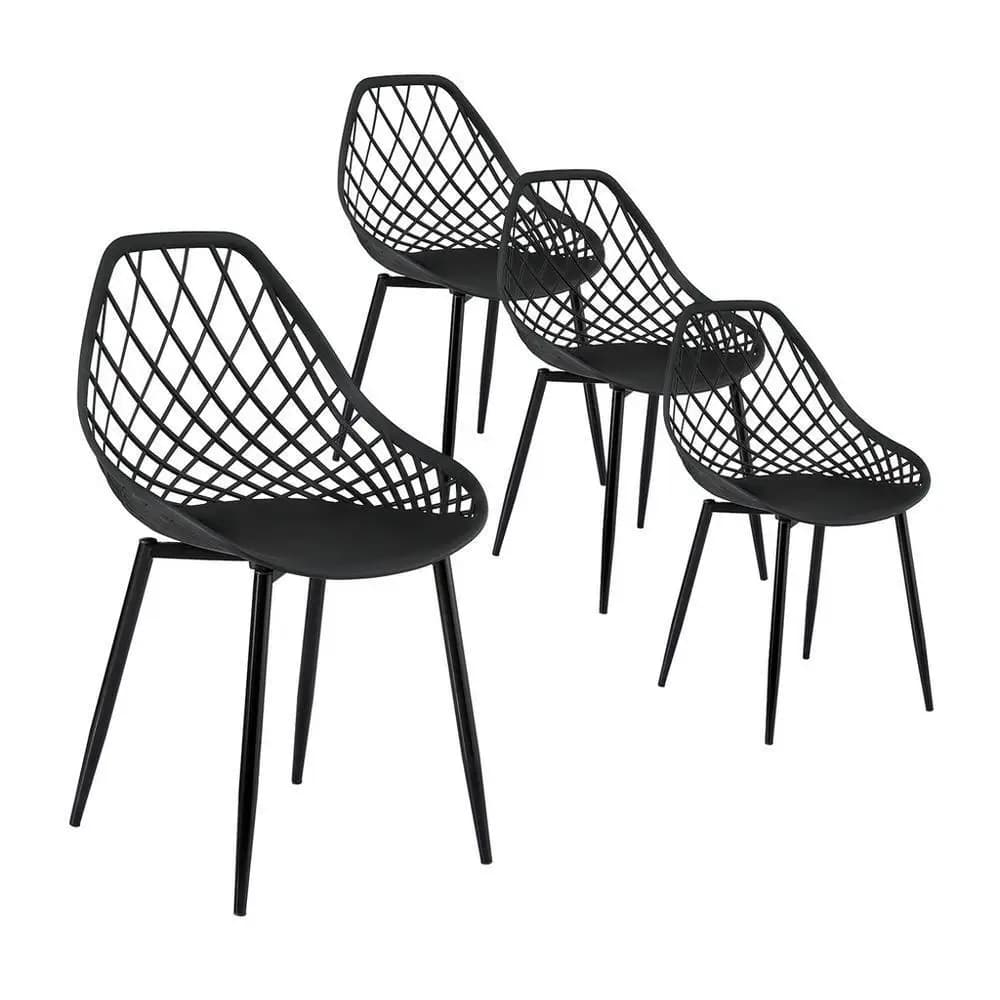 4 Piece Outdoor Dining Chairs PP Lounge Chairs Patio Garden Furniture Black Set