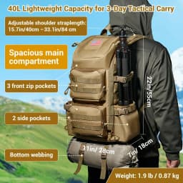 40L Tactical Backpack for Men, Military Molle Assault Pack with Laptop Compartment, Waterproof Slim Rucksack Daypack for Hiking Camping Travel Outdoor Work School