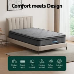26cm Thick Single Mattress Bed Giselle Comfort Support Foam Pocket Spring Sleep Surface
