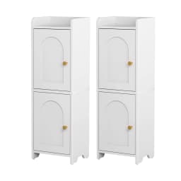 2 Pack Slim Bathroom Storage Cabinet 2 Tier Adjustable White Toilet Organizer Space Saving Shelf Rack