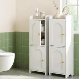 2 Pack Slim Bathroom Storage Cabinet 2 Tier Adjustable White Toilet Organizer Space Saving Shelf Rack