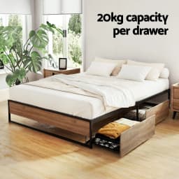 Queen Size Metal Bed Frame with 2 Storage Drawers Oslo Style Platform Bed Base