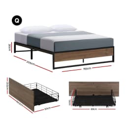 Queen Size Metal Bed Frame with 2 Storage Drawers Oslo Style Platform Bed Base