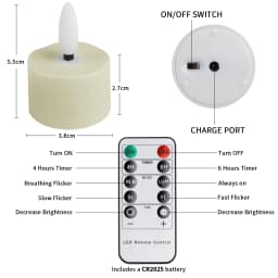 6-Pack Rechargeable Tea Lights Candles with Remote 4H/6H Timer Flameless Flickering Battery Operated LED Tealights for Pumpkins Luminarias Centerpieces 