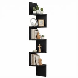 Wall Mounted Corner Bookshelf 5 Tier Black Floating Storage Shelf For Living Room Bedroom Office