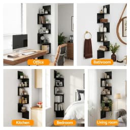 Wall Mounted Corner Bookshelf 5 Tier Black Floating Storage Shelf For Living Room Bedroom Office