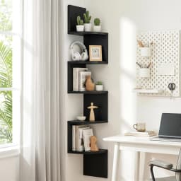 Wall Mounted Corner Bookshelf 5 Tier Black Floating Storage Shelf For Living Room Bedroom Office