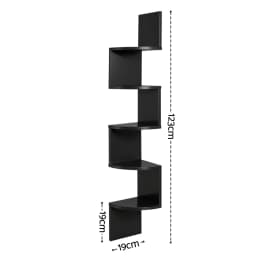 Wall Mounted Corner Bookshelf 5 Tier Black Floating Storage Shelf For Living Room Bedroom Office