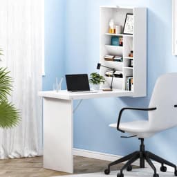 Computer Desk Wall Mounted Bookshelf White Space Saving Storage Rack for Home Office Use