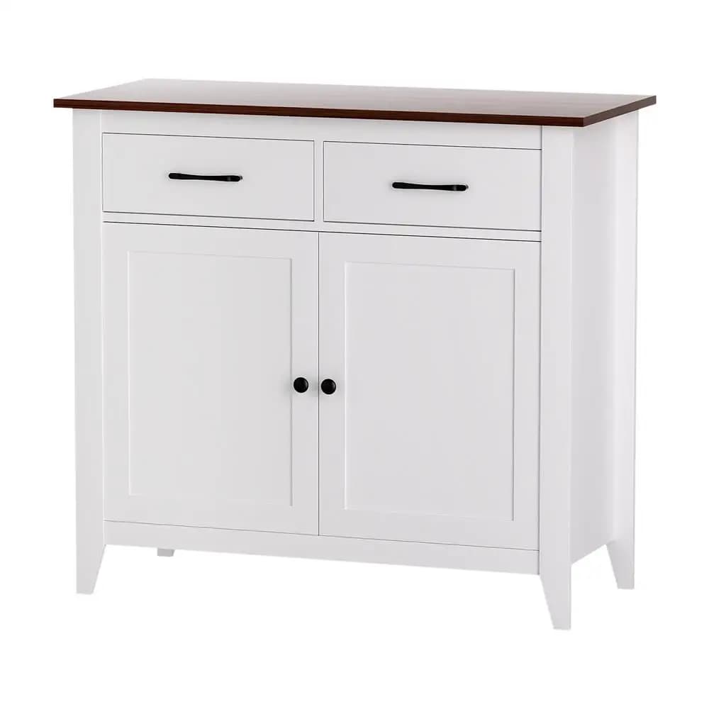 White Buffet Sideboard Storage Cabinet Kitchen Cupboard Hallway Two Drawers Modern Freestanding Storage Unit