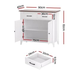 White Buffet Sideboard Storage Cabinet Kitchen Cupboard Hallway Two Drawers Modern Freestanding Storage Unit