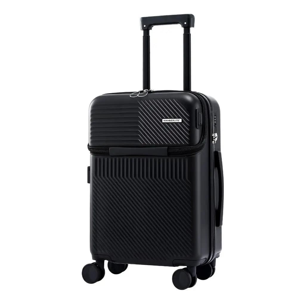 20 Inch Carry On Luggage Suitcase with Front Pocket TSA Approved Black Travel Spinner Hard Shell Carry On Bag
