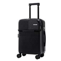 20 Inch Carry On Luggage Suitcase with Front Pocket TSA Approved Black Travel Spinner Hard Shell Carry On Bag