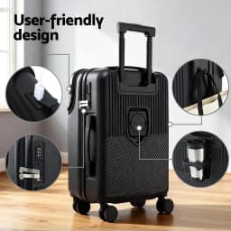 20 Inch Carry On Luggage Suitcase with Front Pocket TSA Approved Black Travel Spinner Hard Shell Carry On Bag