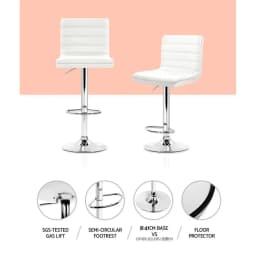 Set of 4 White Padded Leather Adjustable Gas Lift Bar Stools Modern Home Kitchen Counter Chairs