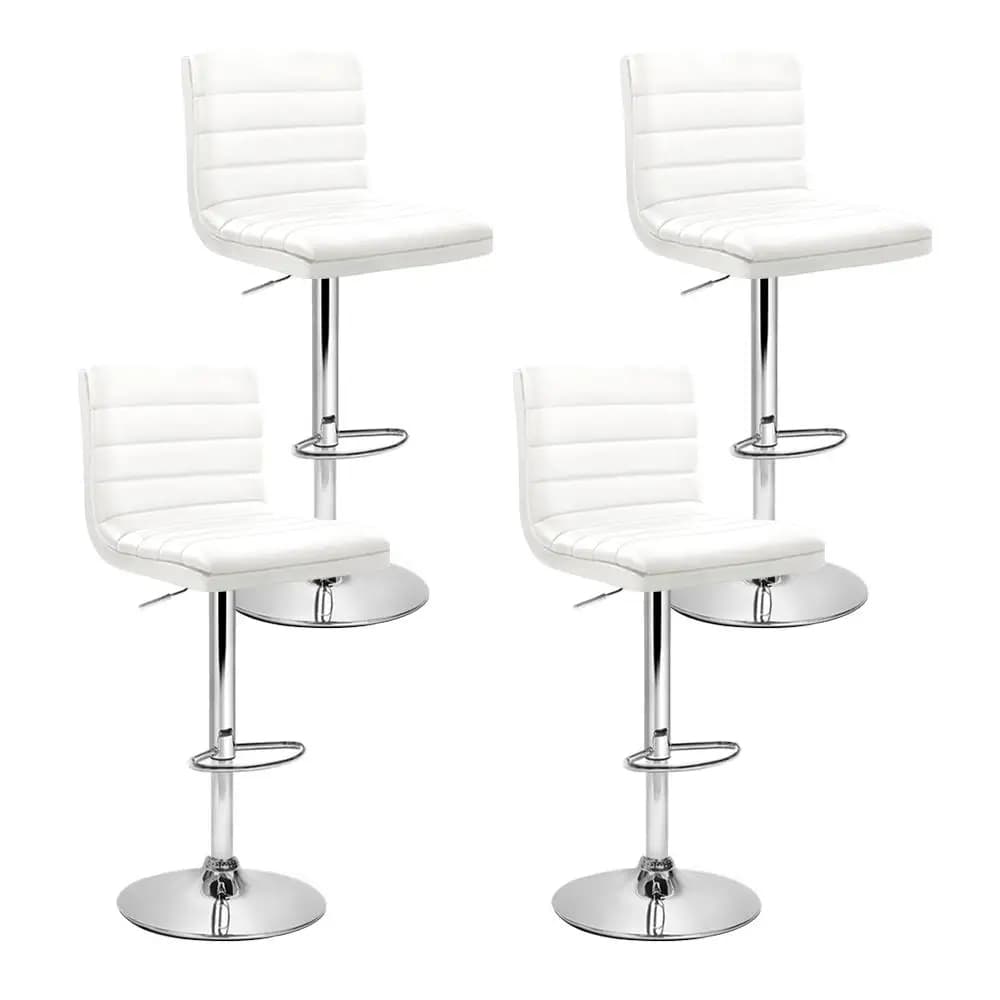 Set of 4 White Padded Leather Adjustable Gas Lift Bar Stools Modern Home Kitchen Counter Chairs