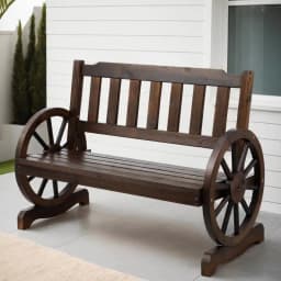 Outdoor Wooden 2 Seater Garden Bench Wagon Style Patio Chair Brown Furniture